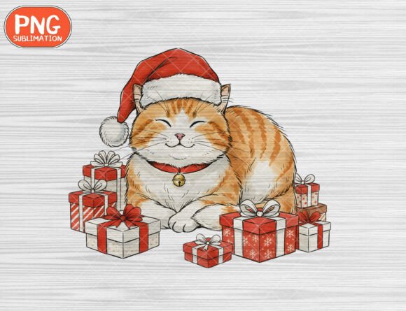 Download Cute Christmas Cat with Gifts PNG - Cat Collection