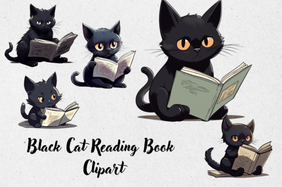 Download Black Cat Reading Book Clipart. - Cat Collection
