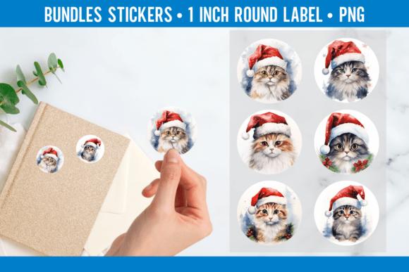 Download Watercolor Santa Cat Sticker - Cat Collection