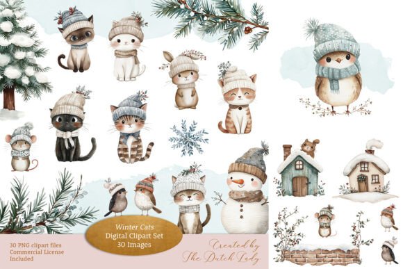 Download Winter Cats Clipart Set - Cat Collection