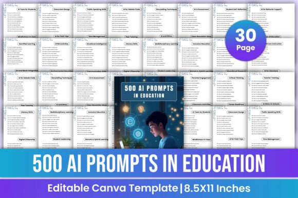 Download 500 AI Prompts in Education Canva Kdp - Cat Collection