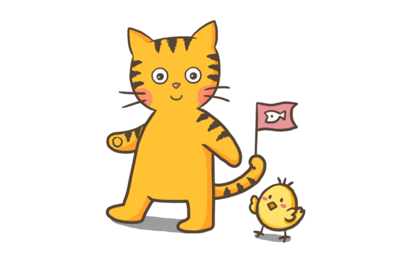 Download Cute Cat and Chick Cartoon PNG Clipart - Cat Collection