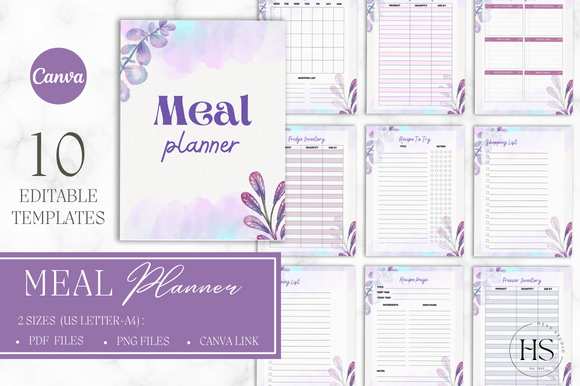 Download Watercolor Flowers CANVA Meal Planner - Premium Bundle