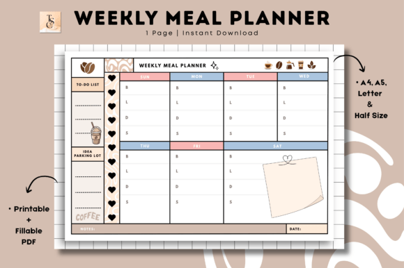 Download Coffee Weekly Meal Planner • Printable - Premium Resources