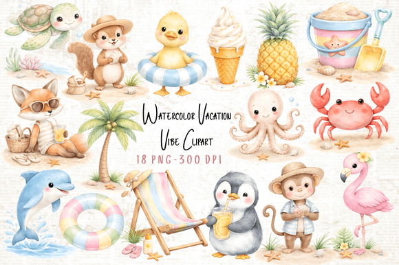 Download Watercolor Vacation Vibe Clipart PNG - Cat Collection