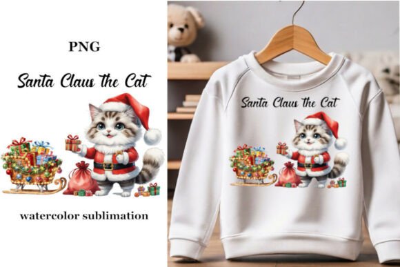 Download Santa Claus Cat Watercolor Sublimation - Cat Collection