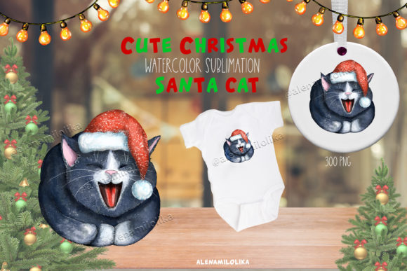 Download Watercolor Christmas Santa Cat PNG Kitty - Cat Collection