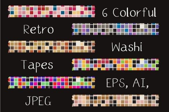 Download Colorful Retro Blocks Washi Tapes - Tapes Collection