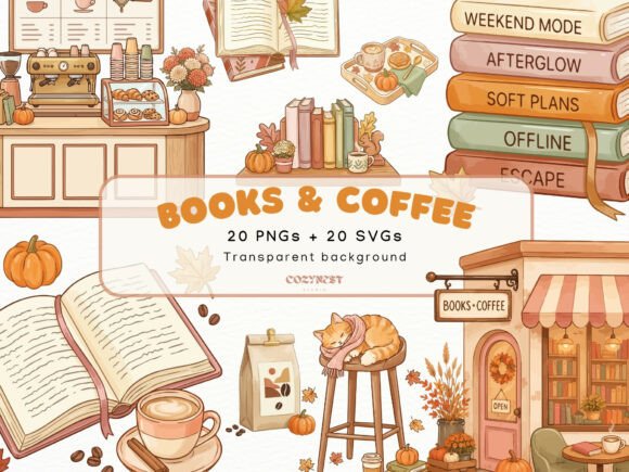 Download Books &amp; Coffee Fall Cliparts, Autumn PNG - Cliparts Collection